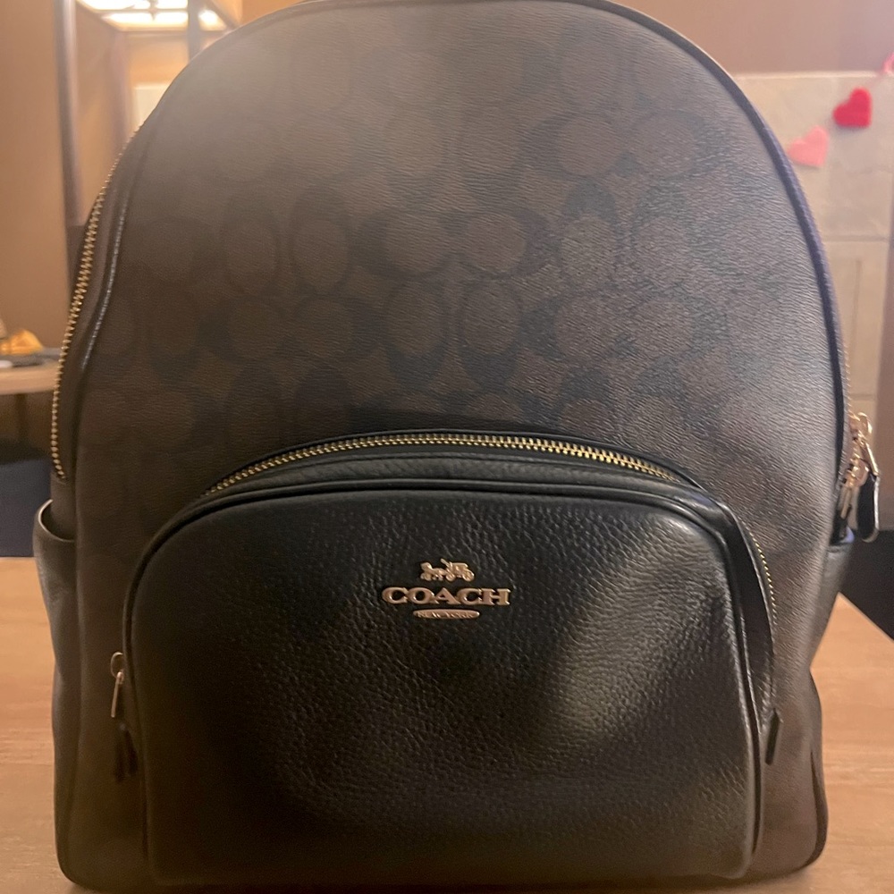 Coach 6495 Large Court Backpack In Signature Canvas Brown Black